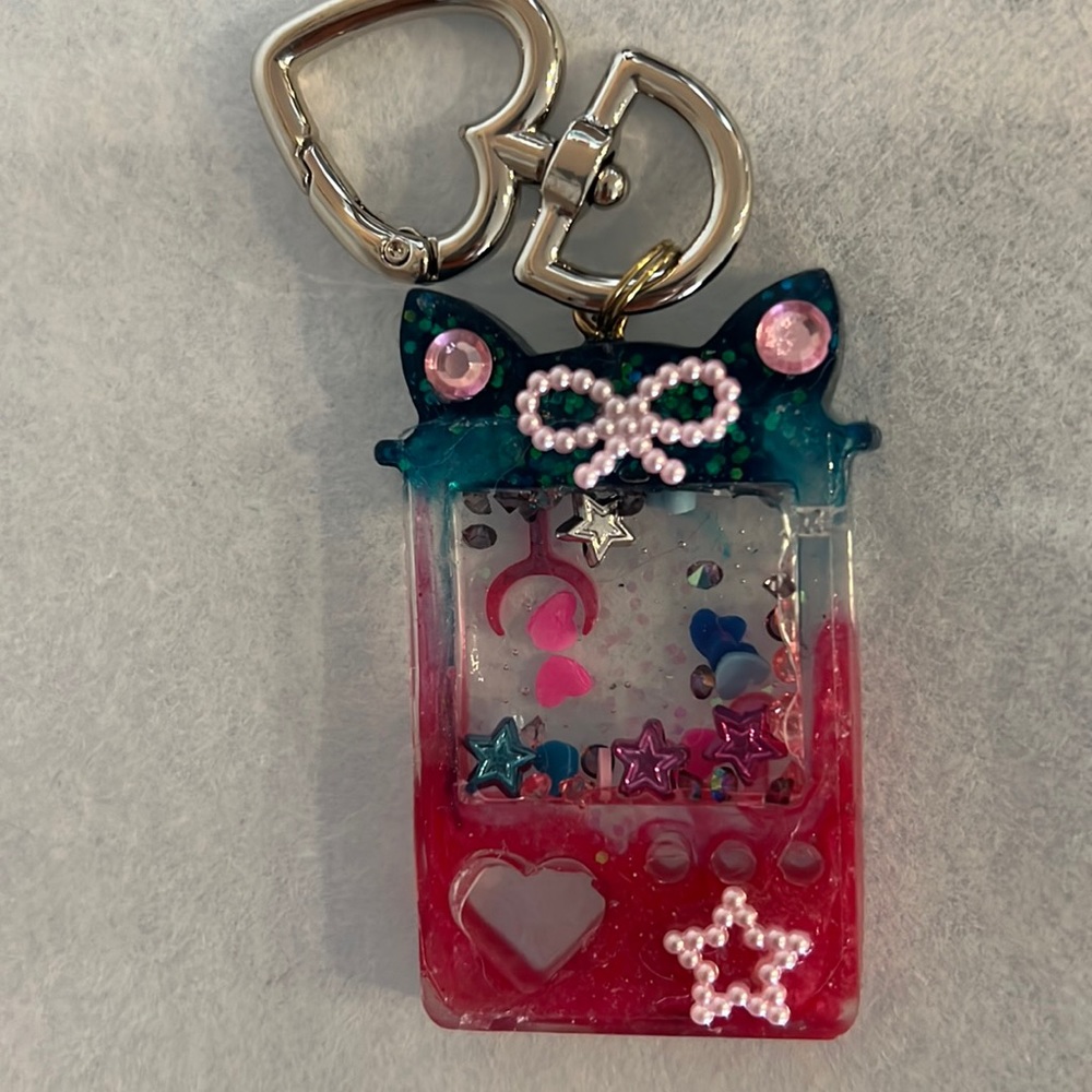 Blue and pink cat shaker keychains